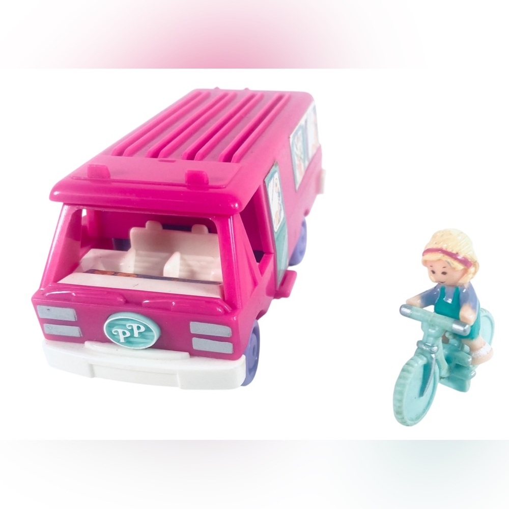Vtg 1994 Bluebird Polly Pocket Home on the Go Camper RV Near Complete Doll Bike